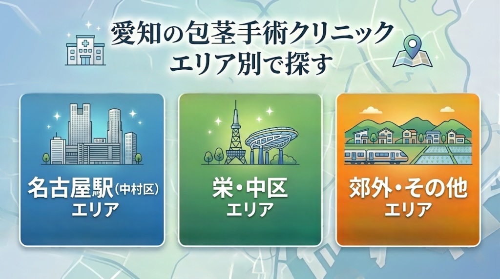 エリア別で探す愛知の包茎手術クリニック