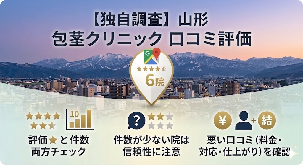 【独自調査】山形県の包茎手術クリニック6院のGoogleマップ口コミ評価