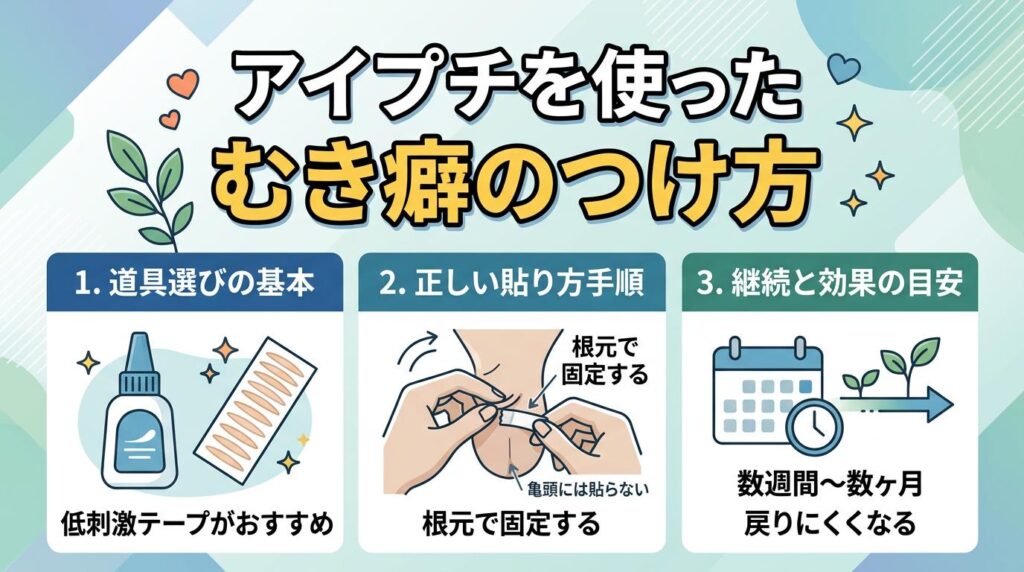 アイプチを使ったむき癖のつけ方・手順