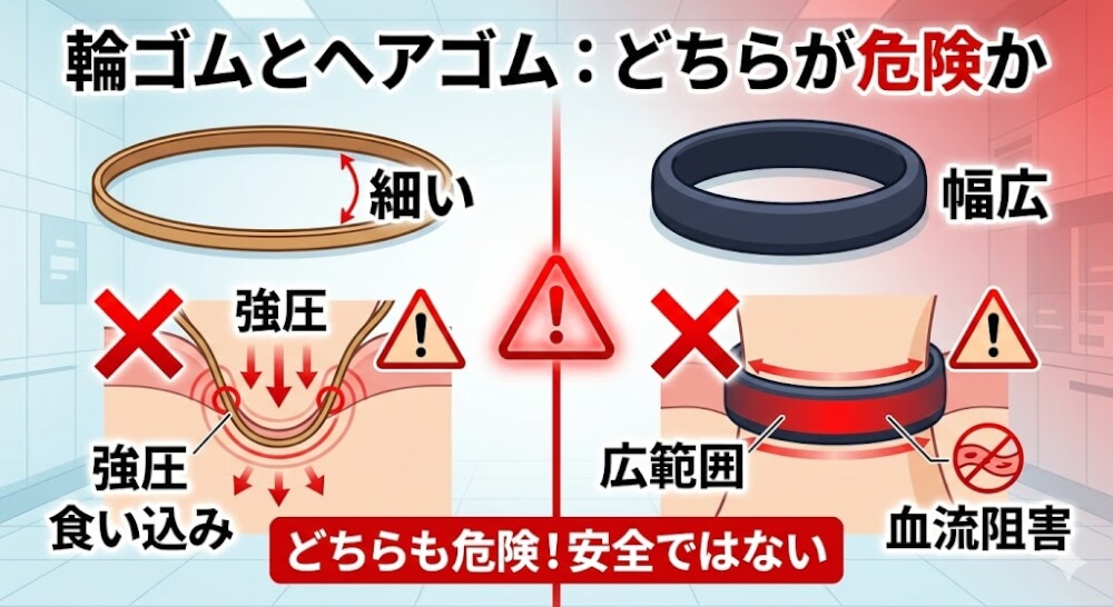 輪ゴムとヘアゴム、どちらがより危険か