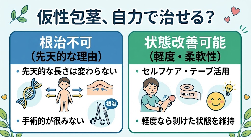 仮性包茎は自力で治せる？結論と改善の考え方