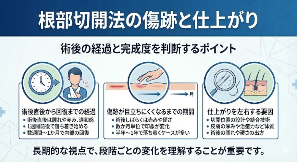 根部切開法の傷跡と仕上がり