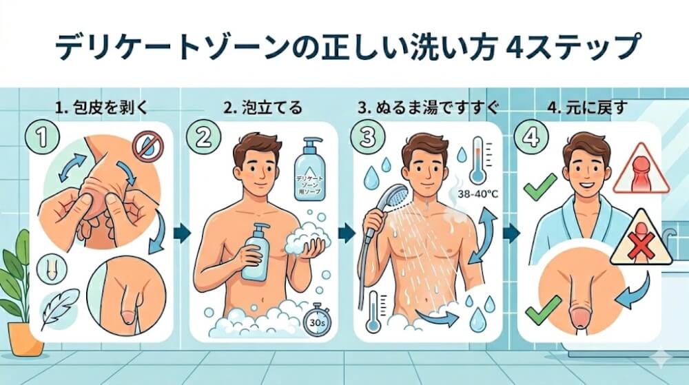 仮性包茎の正しい洗い方【ステップ別手順】