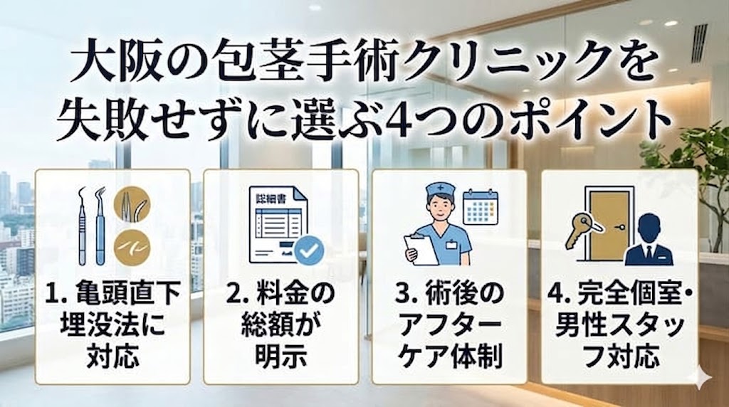 大阪の包茎手術クリニックを失敗せずに選ぶ4つのポイント