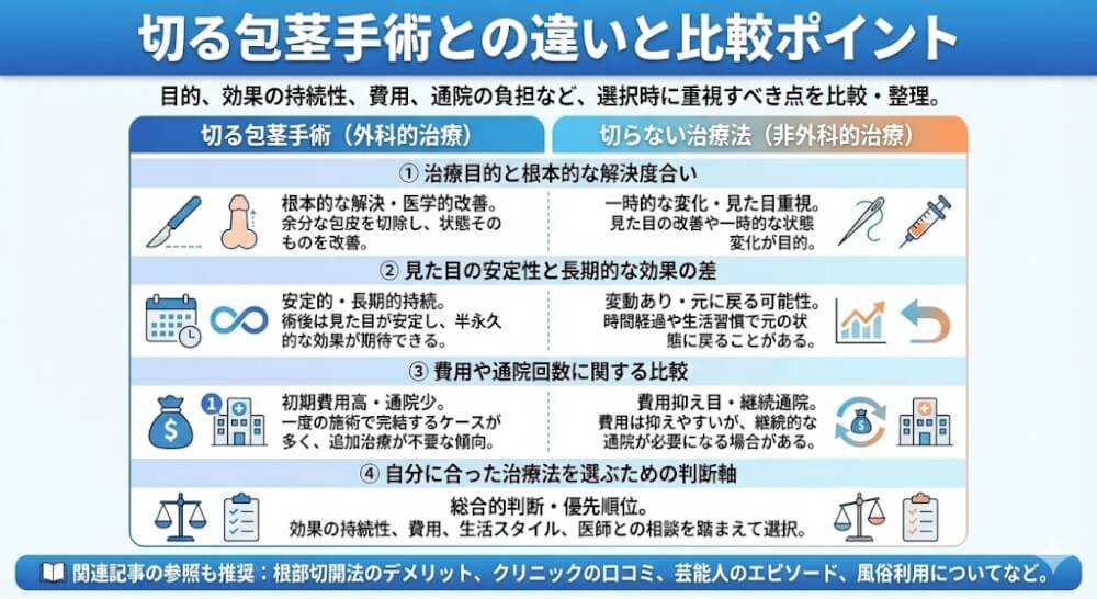 切る包茎手術との違いと比較ポイント