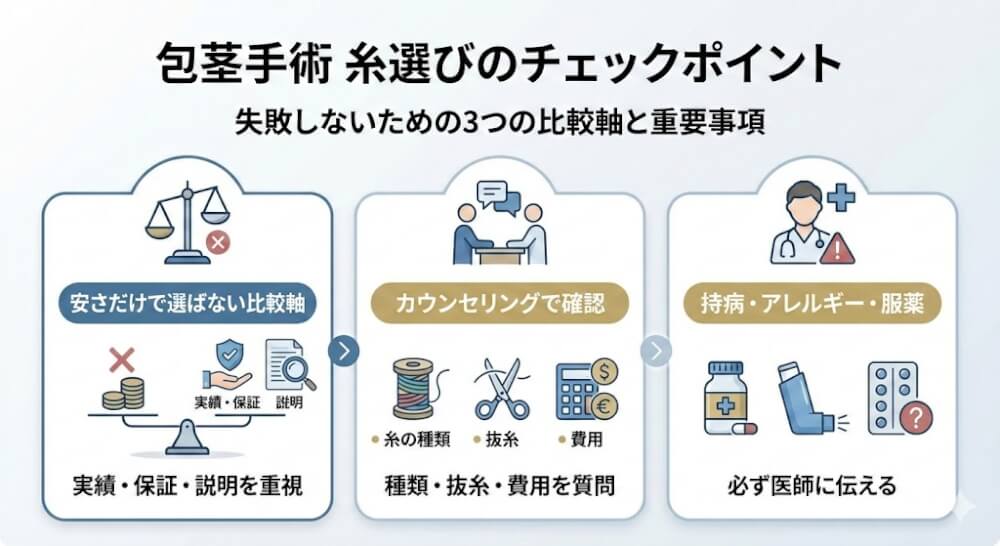 包茎手術で糸を選ぶときのチェックポイント