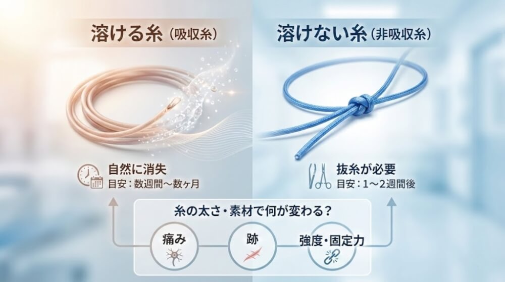 包茎手術の糸の種類｜溶ける糸と溶けない糸