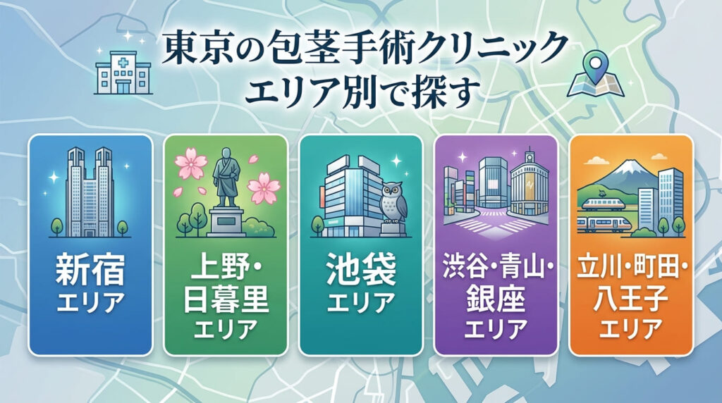エリア別で探す東京の包茎手術クリニック