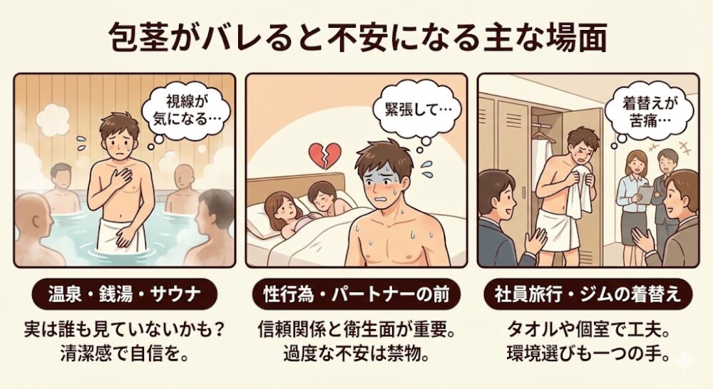 包茎がバレると不安になる主な場面