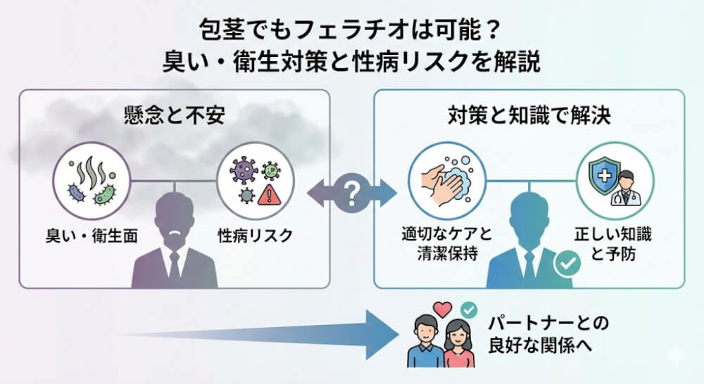包茎でもフェラチオは可能？臭い・衛生対策と性病リスクを解説