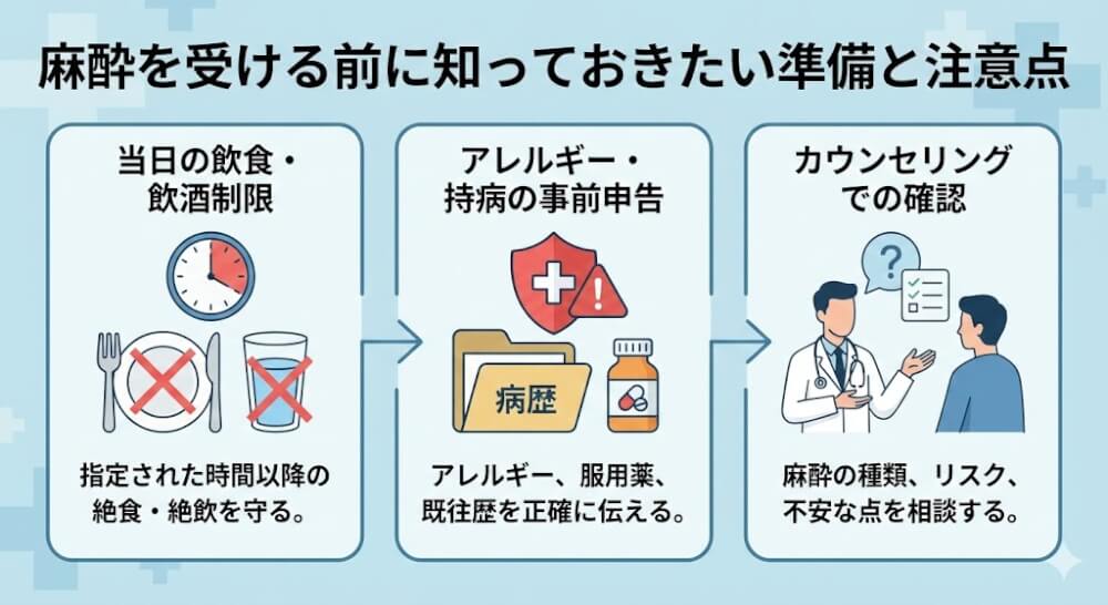 麻酔を受ける前に知っておきたい準備と注意点