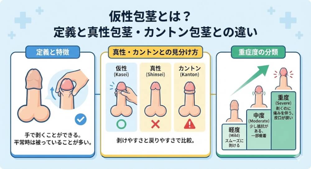 仮性包茎とは？定義と真性包茎・カントン包茎との違い