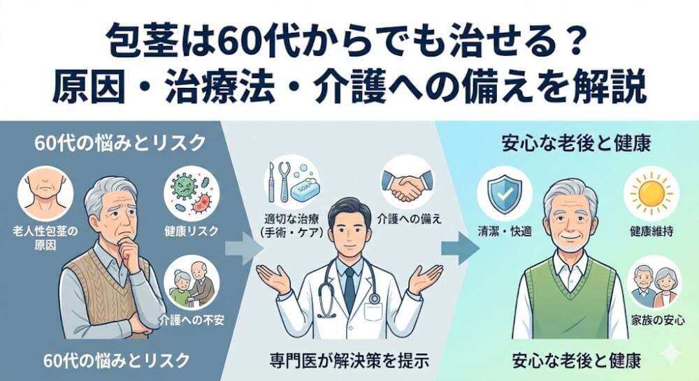 包茎は60代からでも治せる？原因・治療法・介護への備えを解説