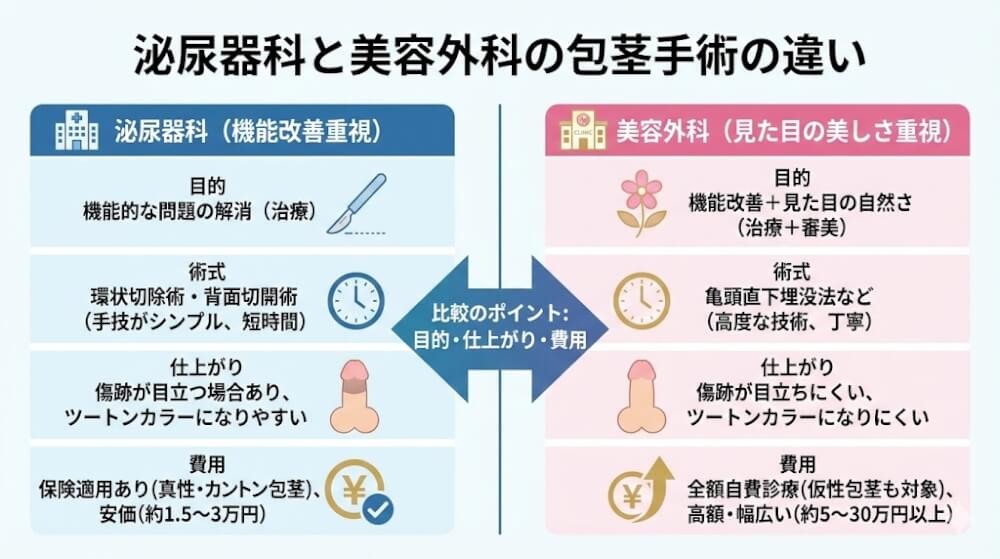 泌尿器科と美容外科の包茎手術の違い
