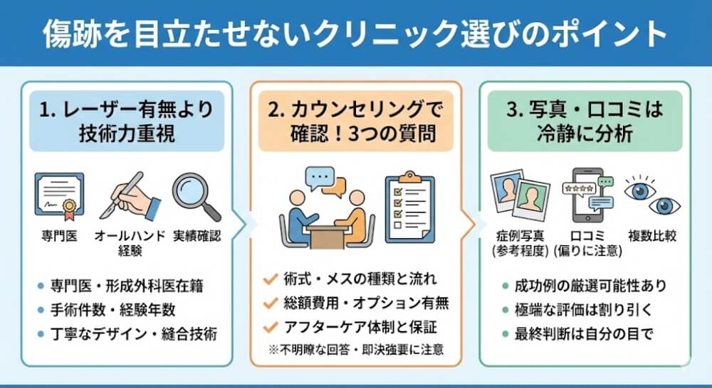 傷跡を目立たせないクリニック選びのポイント