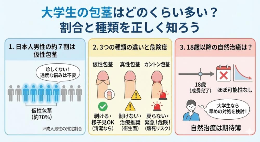 大学生の包茎はどのくらい多い?割合と種類を正しく知ろう