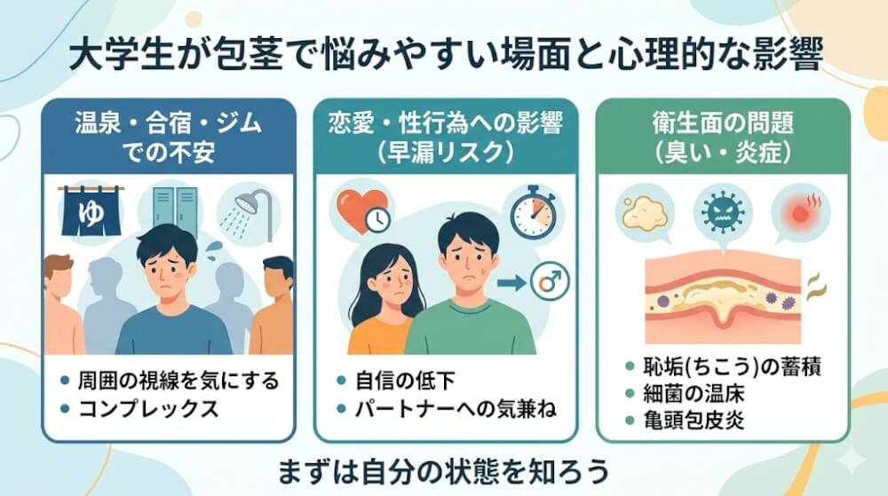大学生が包茎で悩みやすい場面と心理的な影響
