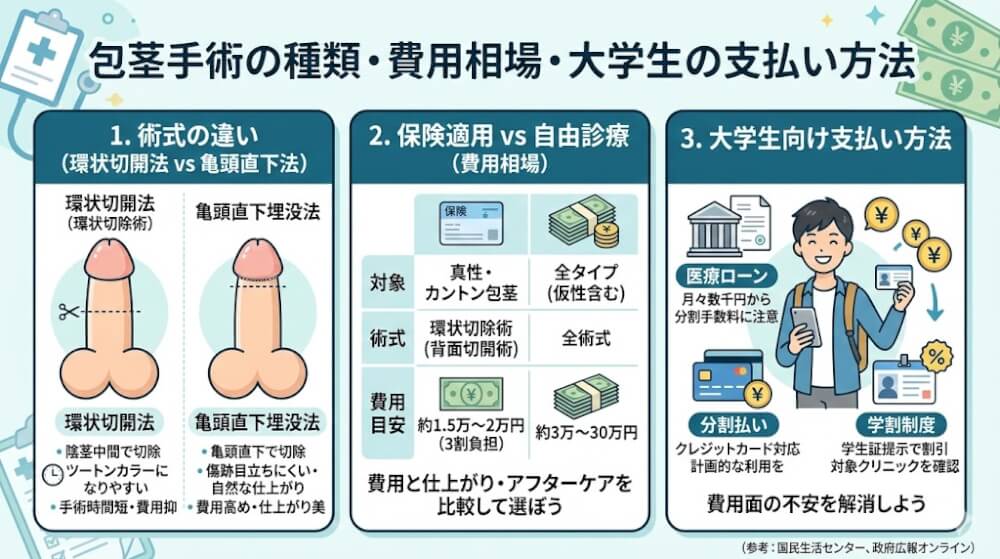 包茎手術の種類・費用相場・大学生の支払い方法