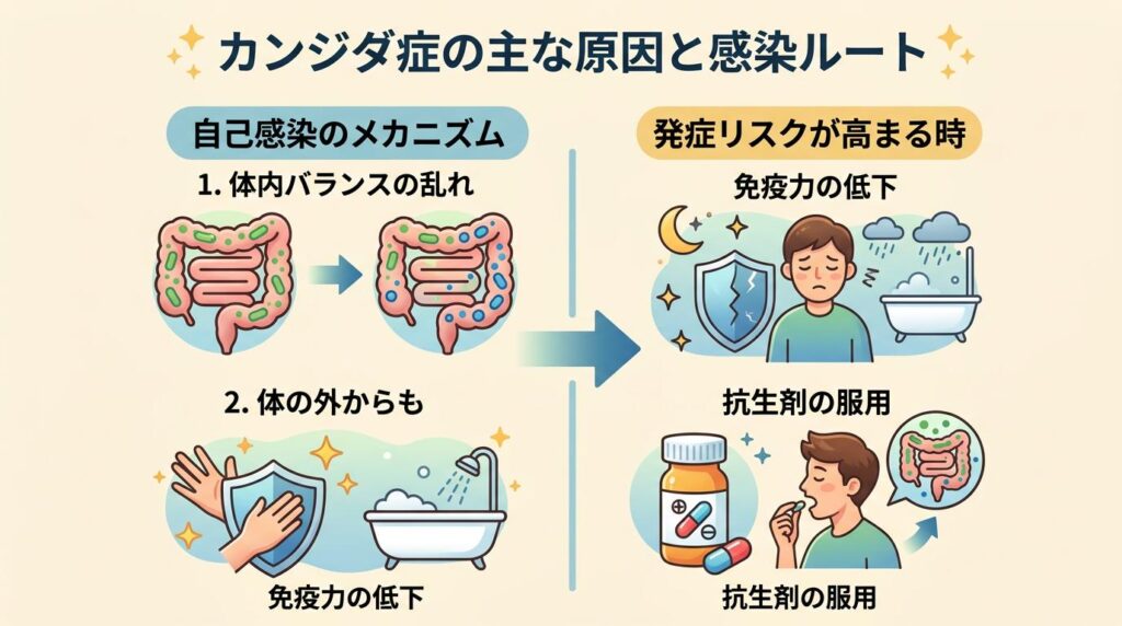 カンジダの感染経路と発症しやすい状況