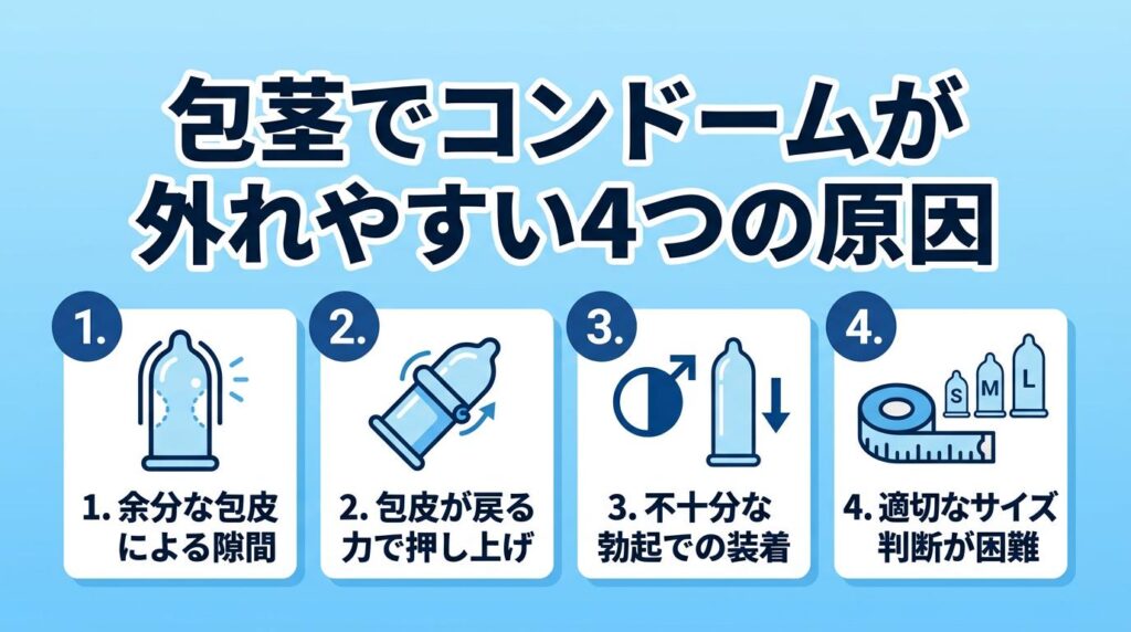包茎でコンドームがつけにくい・外れやすい4つの原因