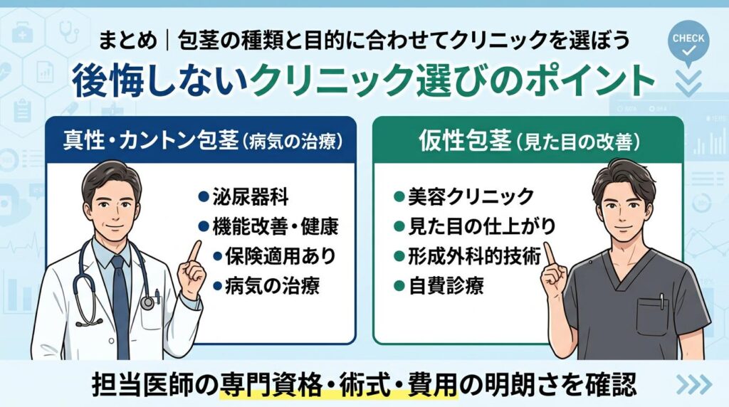 まとめ｜包茎の種類と目的に合わせてクリニックを選ぼう