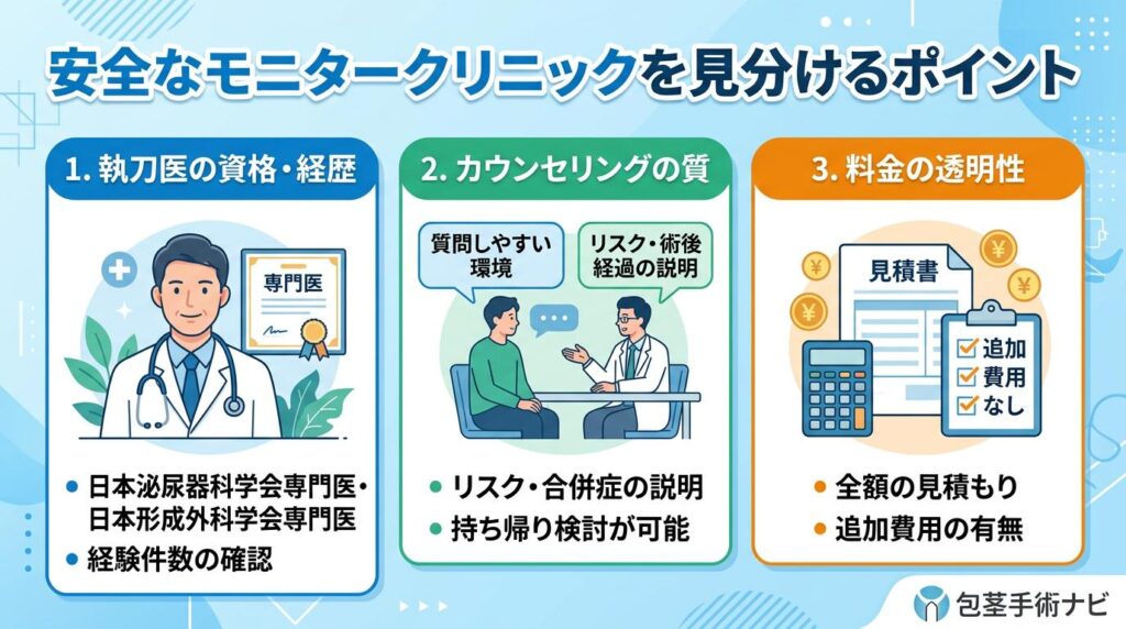 安全なモニタークリニックを見分けるポイント