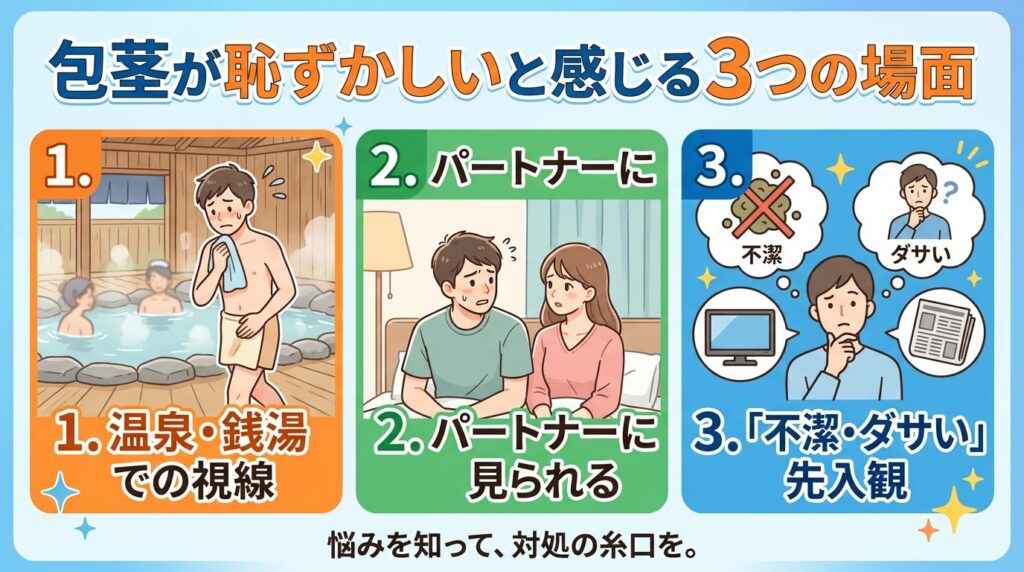 包茎が恥ずかしいと感じる3つの場面