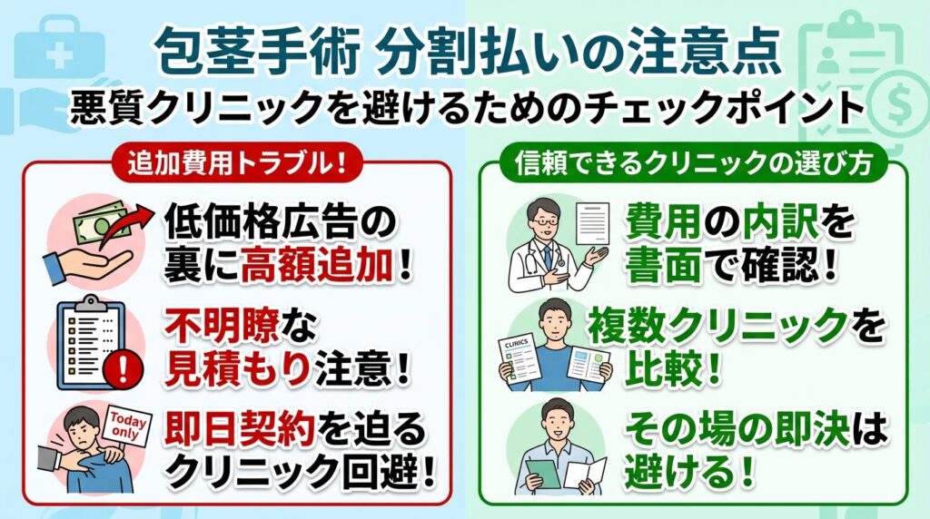 包茎手術の分割払い対応クリニックを選ぶときの注意点