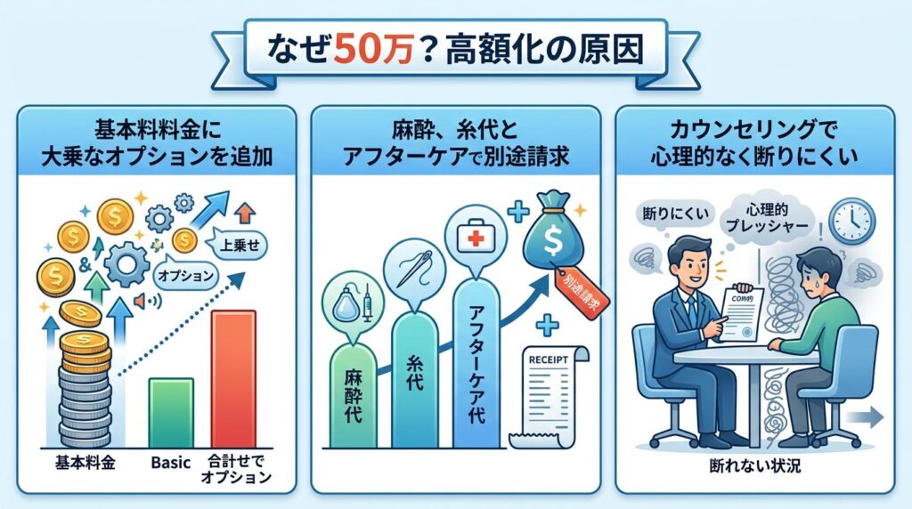 包茎手術の費用が50万まで膨らむ原因