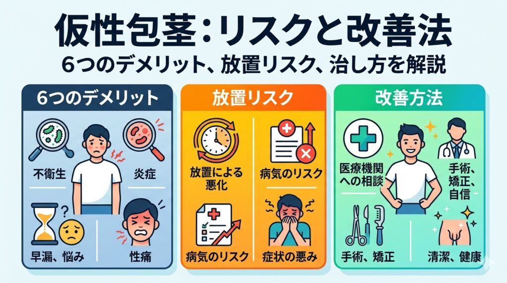 仮性包茎の6つのデメリットと放置リスク・改善方法を解説