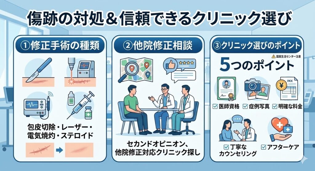 傷跡が残ったときの対処法と信頼できるクリニックの選び方