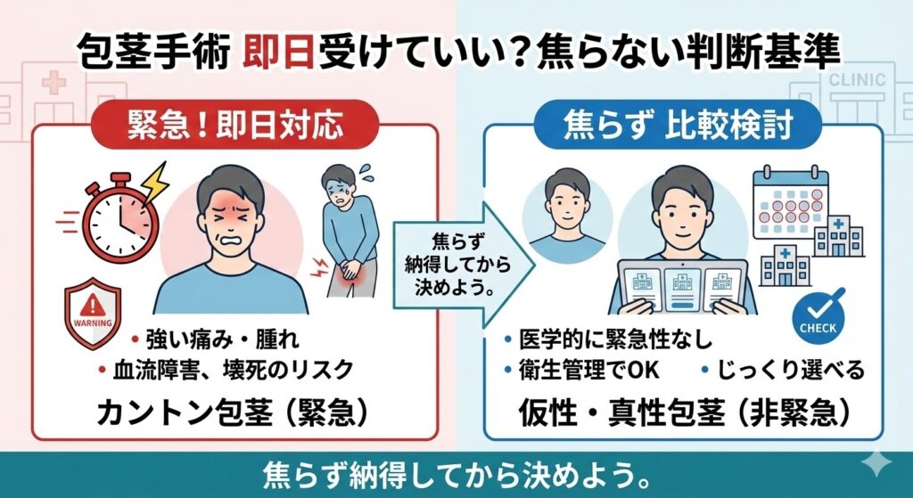本当に包茎手術を即日受けてよいケースとは