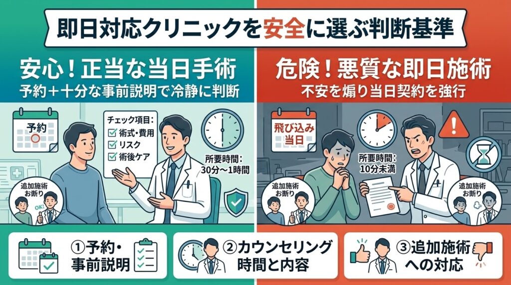 即日対応クリニックを安全に選ぶ判断基準