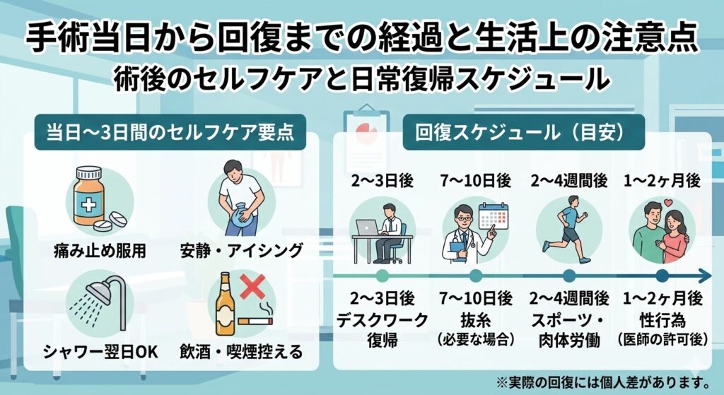 手術当日から回復までの経過と生活上の注意点