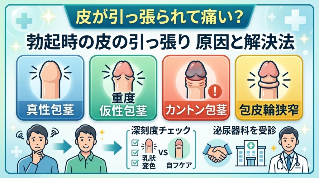 勃起時に皮が引っ張られる原因と対処法【症状別に解説】