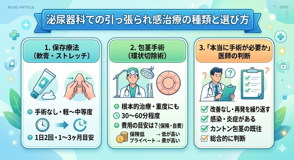泌尿器科で受けられる勃起時の皮の引っ張られ感に対する治療の種類と選び方