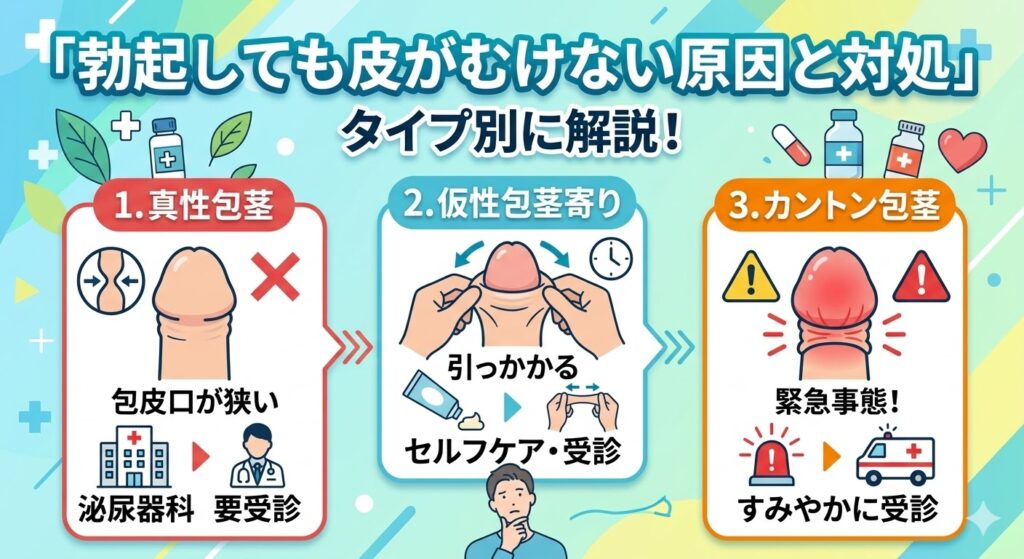 勃起しても皮がむけない原因と対処法【タイプ別に解説】