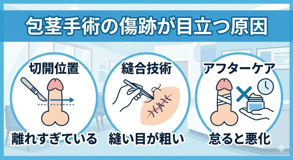 包茎手術の傷跡が目立つ原因