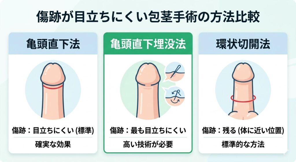 傷跡が目立ちにくい包茎手術の方法比較