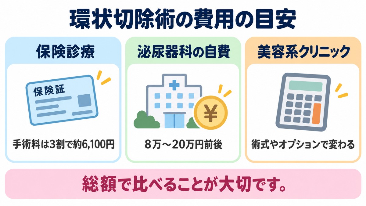 環状切除術の費用の目安（保険診療・泌尿器科の自費・美容系クリニック）