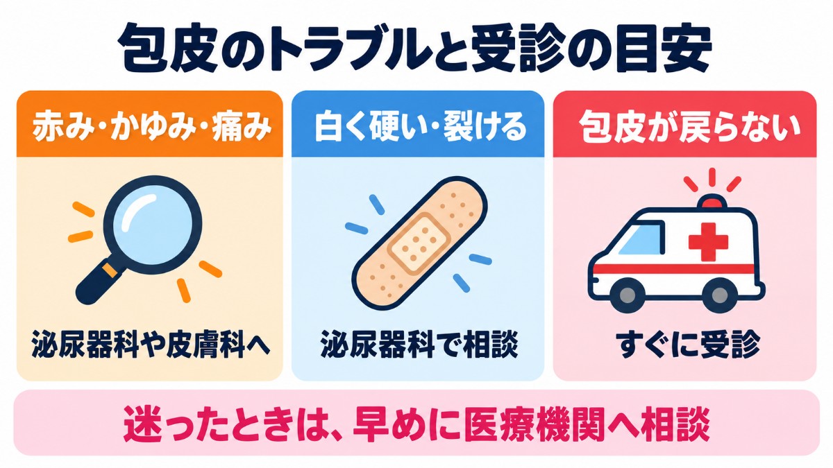 包皮のトラブルと受診の目安の図解