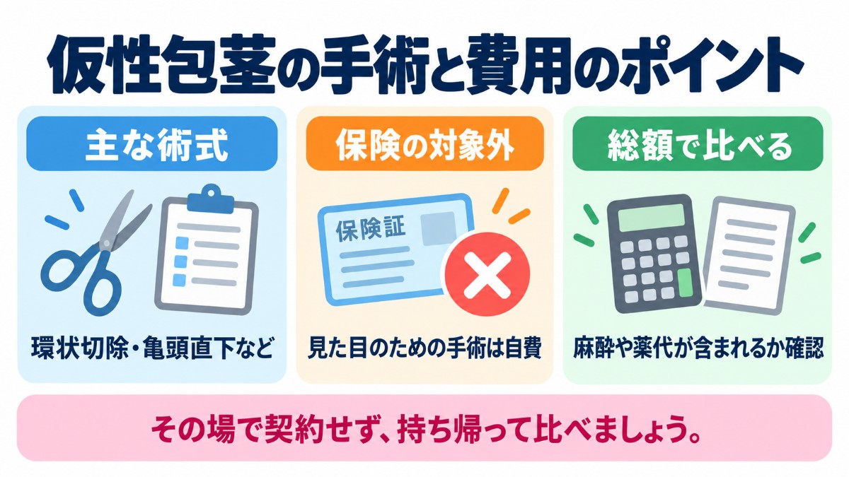仮性包茎の手術と費用のポイント（主な術式、保険の対象外、総額で比べる）