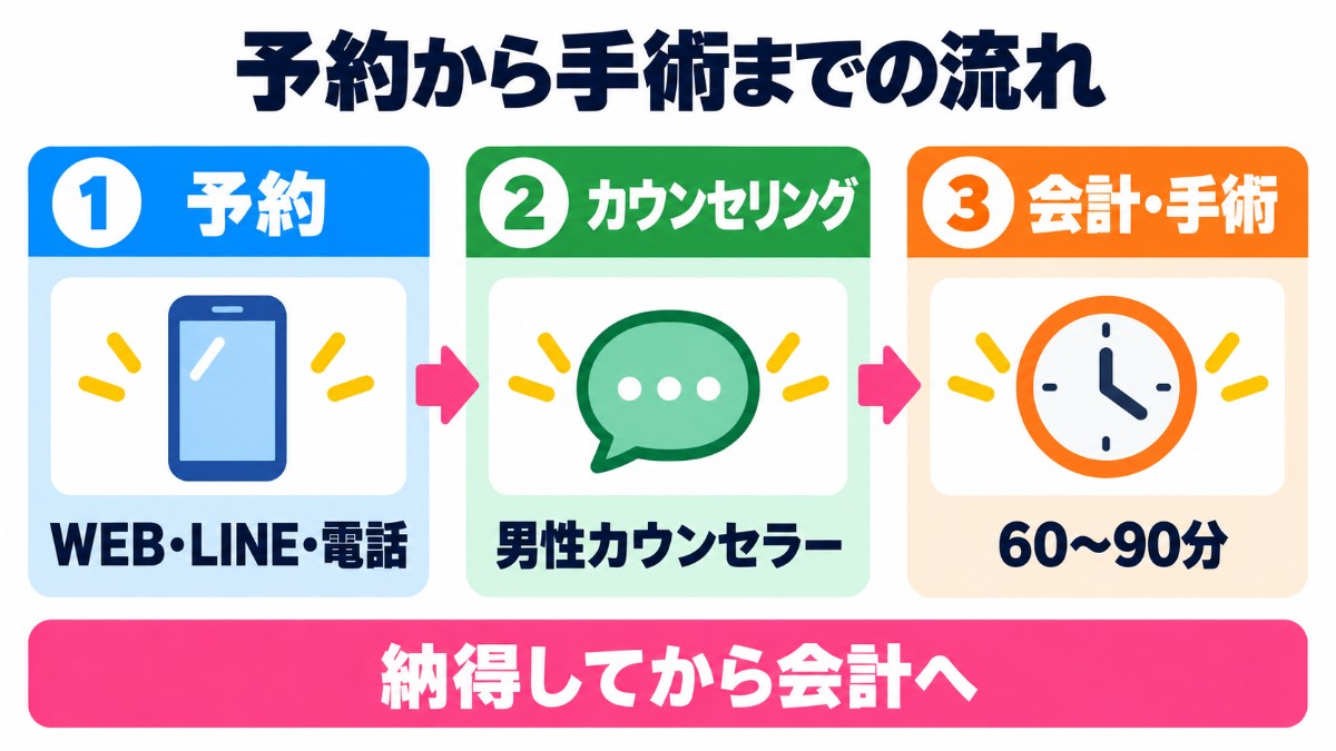 東京上野クリニックの予約から手術までの流れの図解