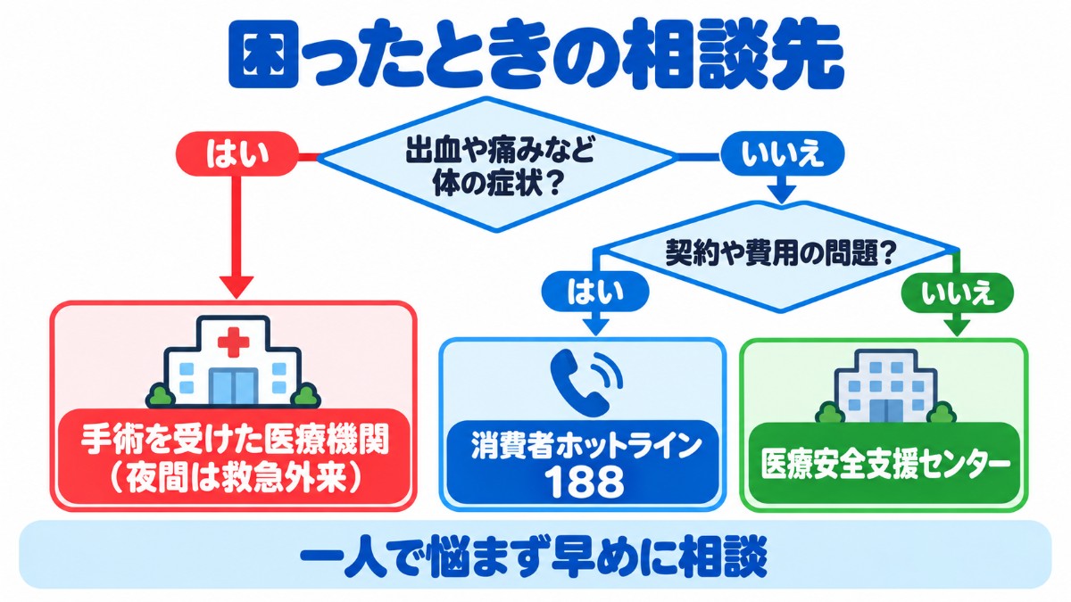 トラブルが起きたときの相談先を示したフローチャート