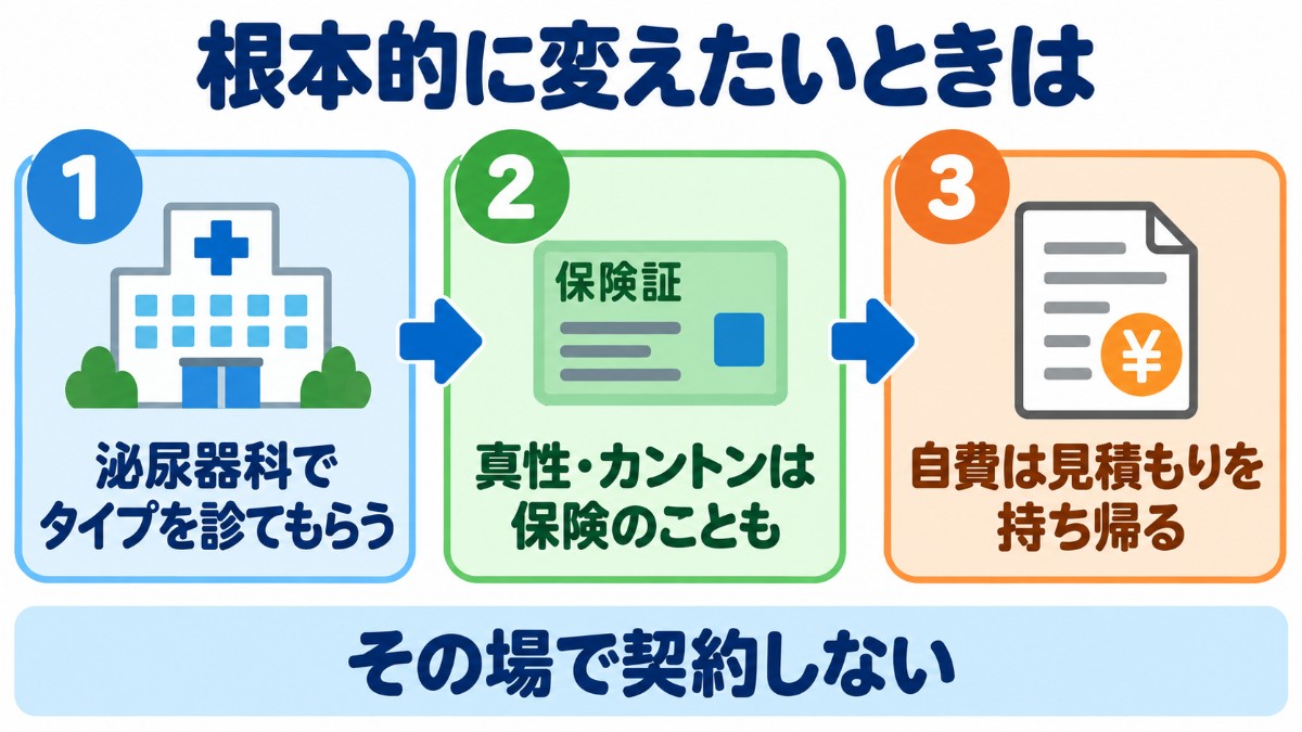 根本的に変えたいときの医療機関での相談の流れを示した図