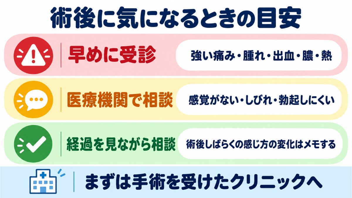 術後に感度の変化が気になるときの受診の目安を3段階で示した図