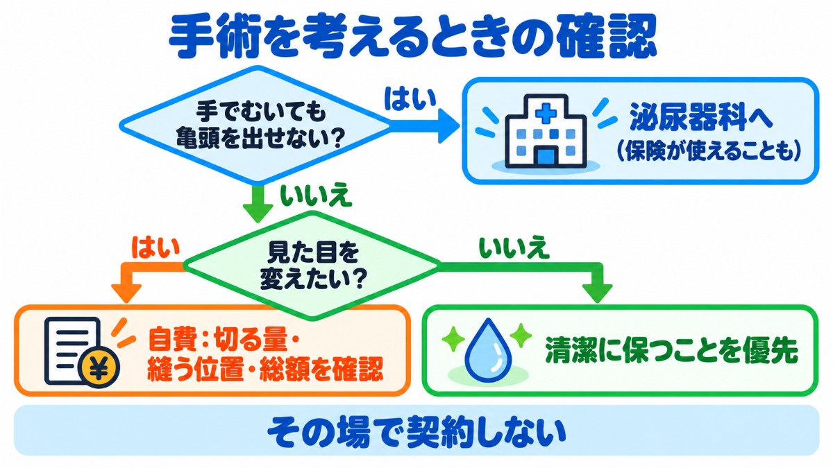 手術を考えるときの確認の流れを示したフローチャート