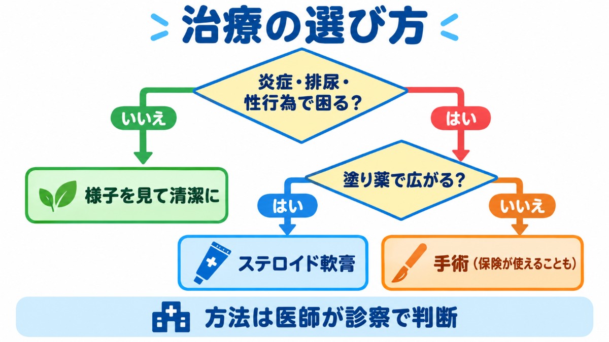 真性包茎の治療の選び方を示したフローチャート
