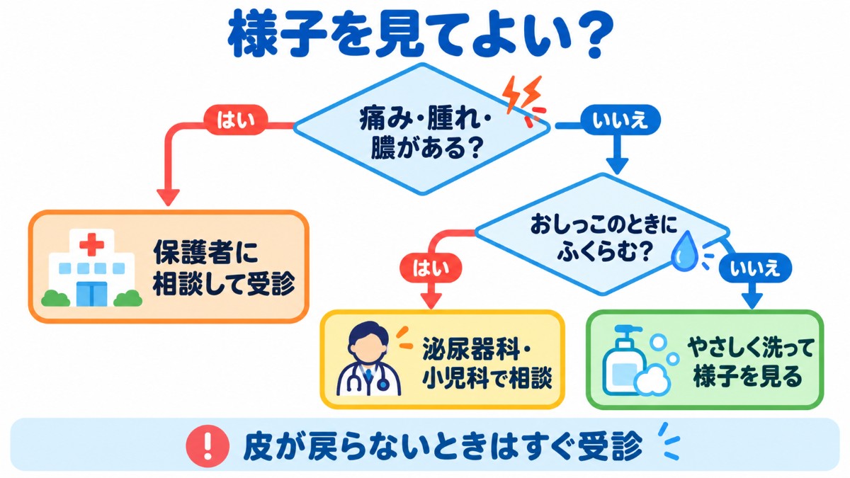 様子を見てよいか、受診したほうがよいかを分けたフローチャート